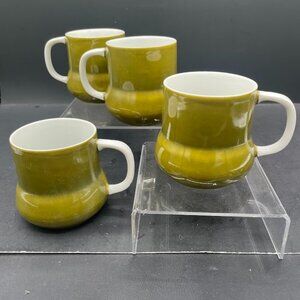 Set of 4 Holt Howard 7642 Potbelly Avocado Green Cups Mugs 1968 READ